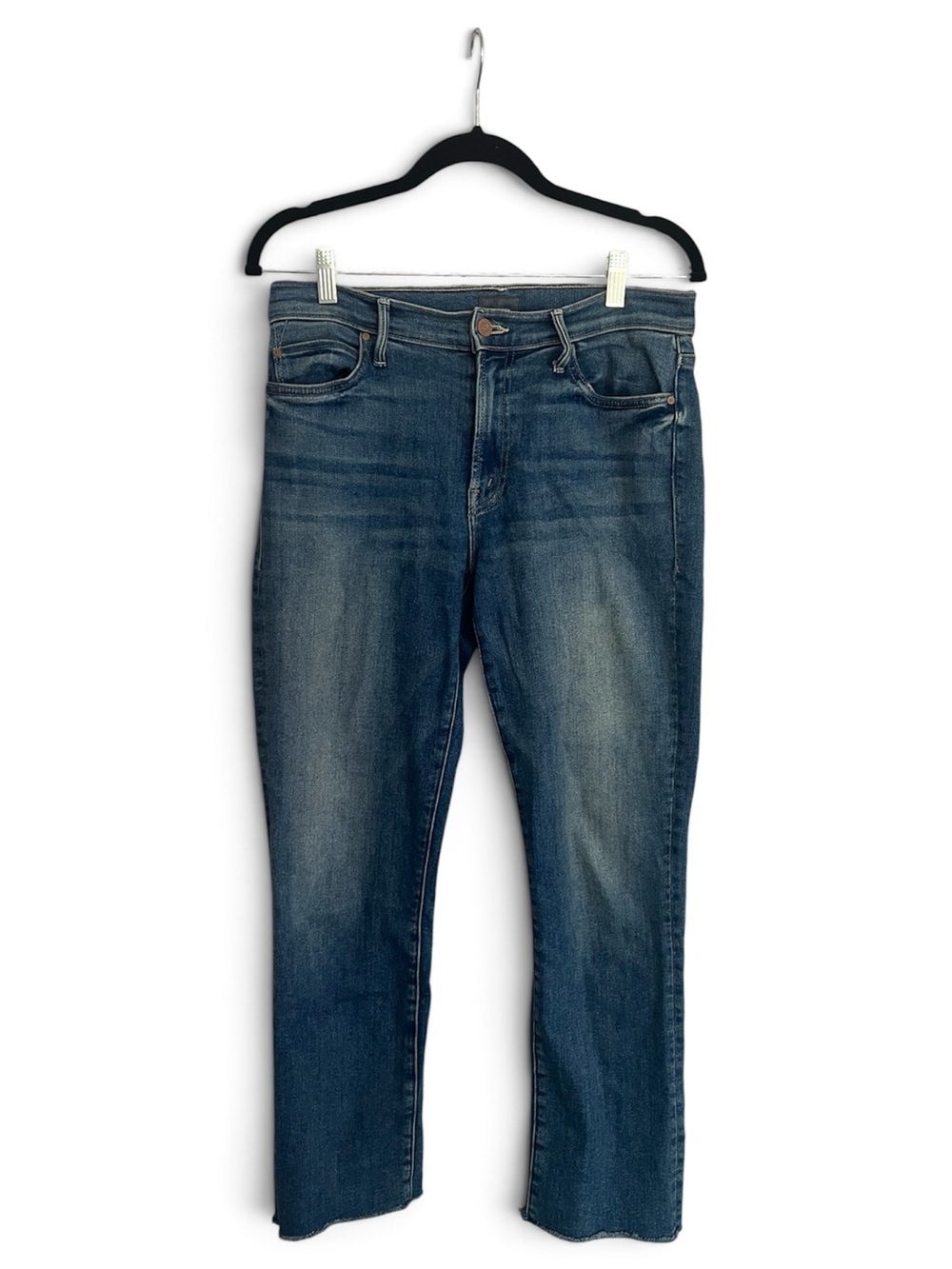 Mother rascal crop gray straight leg raw frayed hem Jean size 30